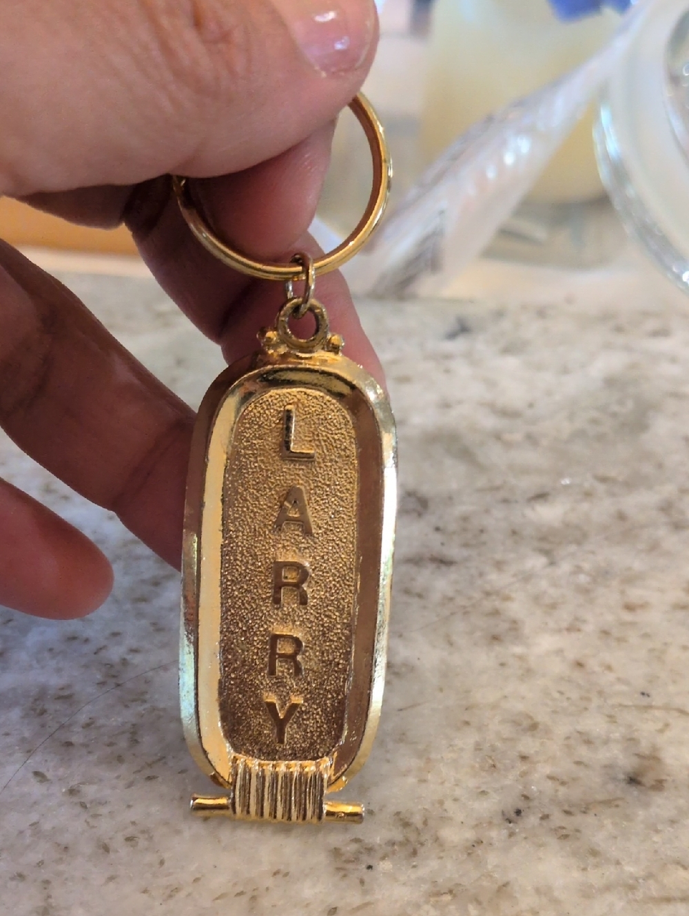 Personalized Gold Keychain - LARRY Engraved Name Tag